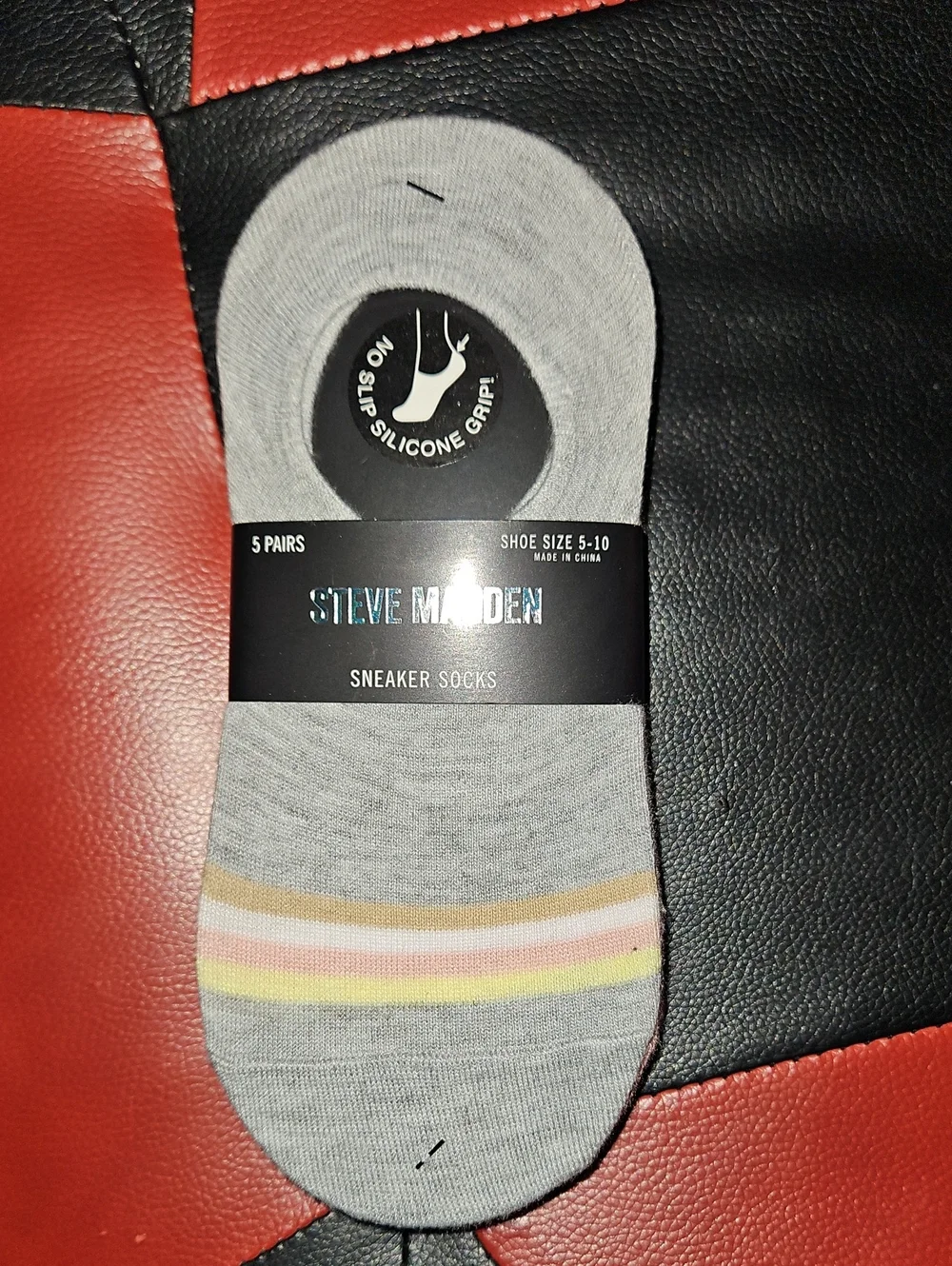 Steve Madden Gray Low-Cut No-Show Sneaker Socks with Pastel Stripes - 5 Pack